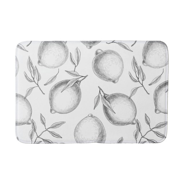 Hand drawn Lemon pattern Bath Mat (Front)