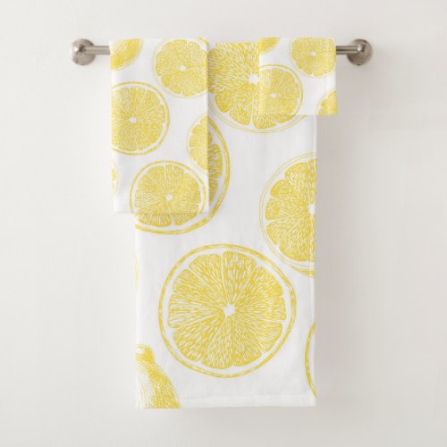 Hand drawn lemon pattern bath towel set