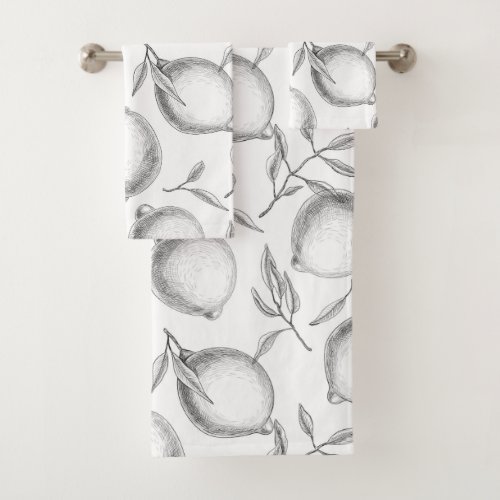 Hand drawn Lemon pattern Bath Towel Set