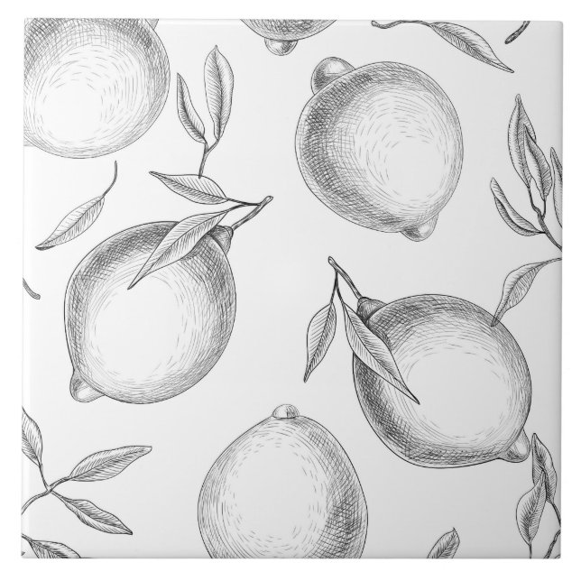 Hand drawn Lemon pattern Ceramic Tile (Front)