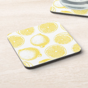 Hand drawn lemon pattern drink coaster