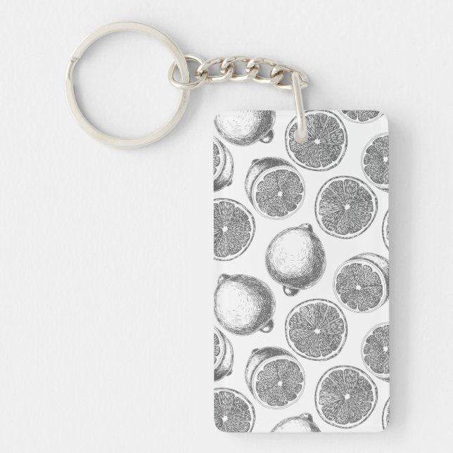 Hand drawn lemon pattern keychain (Front)