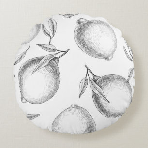 Hand drawn Lemon pattern Round Pillow