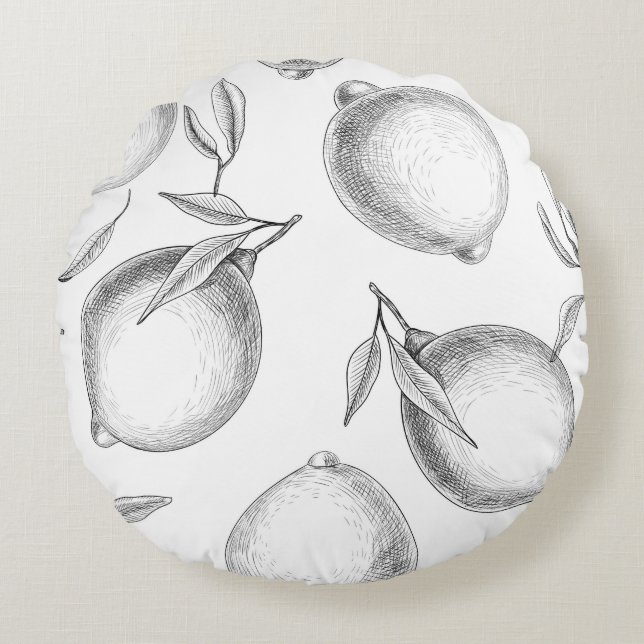Hand drawn Lemon pattern Round Pillow (Front)