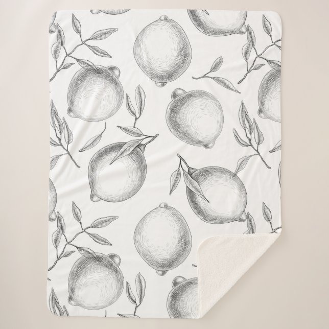 Hand drawn Lemon pattern Sherpa Blanket (Front)