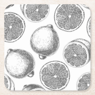 Hand drawn lemon pattern square paper coaster