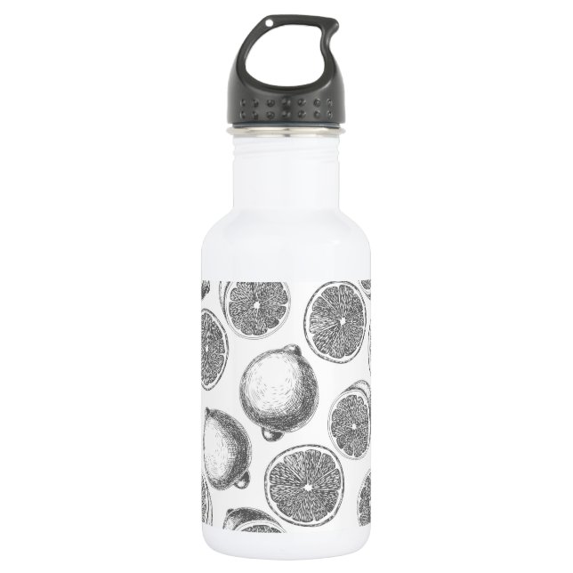 Hand drawn lemon pattern stainless steel water bottle (Front)