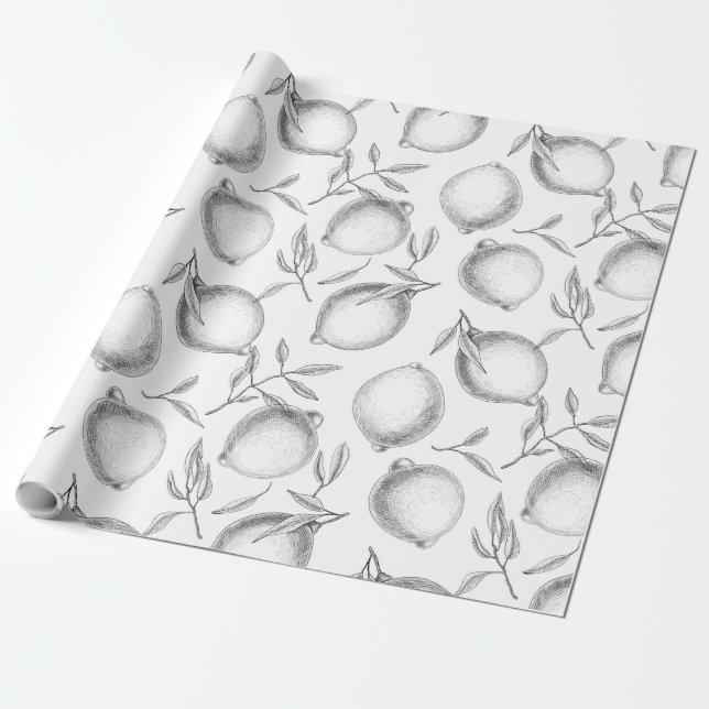 Hand drawn Lemon pattern Wrapping Paper (Unrolled)