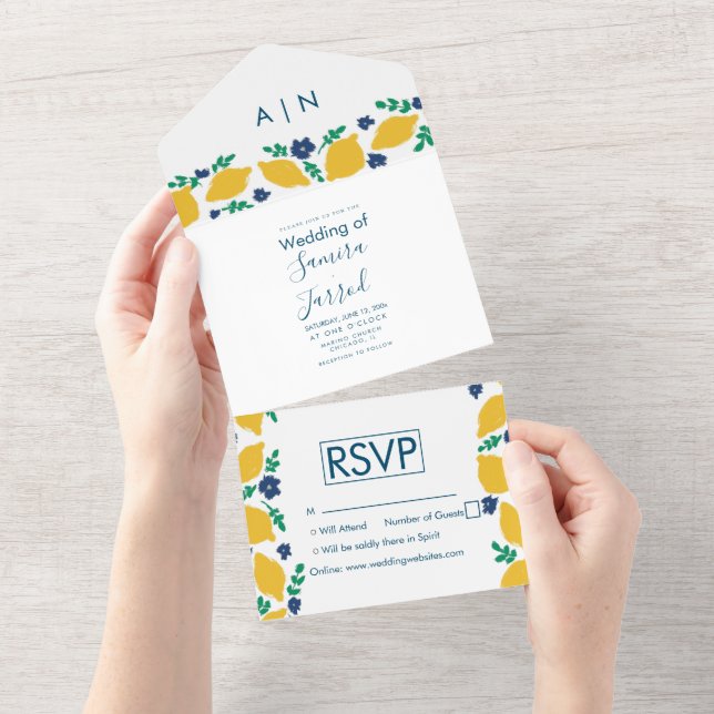 Hand Drawn Lemon Wedding All In One Invitation (Tearaway)