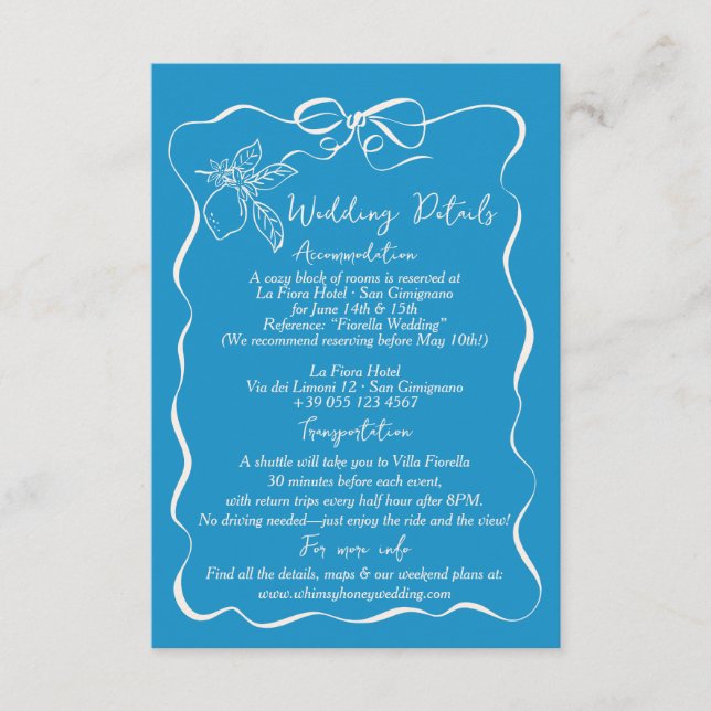 Hand Drawn Lemon Wedding Details Direction Enclosure Card (Front)