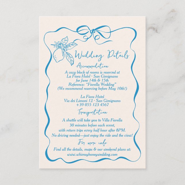 Hand Drawn Lemon Wedding Details Direction Enclosure Card (Front)