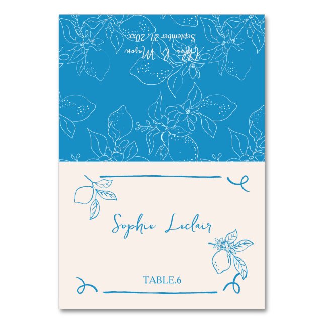 Hand Drawn Lemon Wedding Guest Place Card (Front)