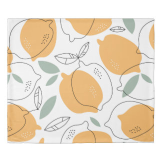Hand drawn Lemons background. Seamless pattern wit Duvet Cover