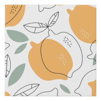 Hand drawn Lemons background. Seamless pattern wit Faux Canvas Print