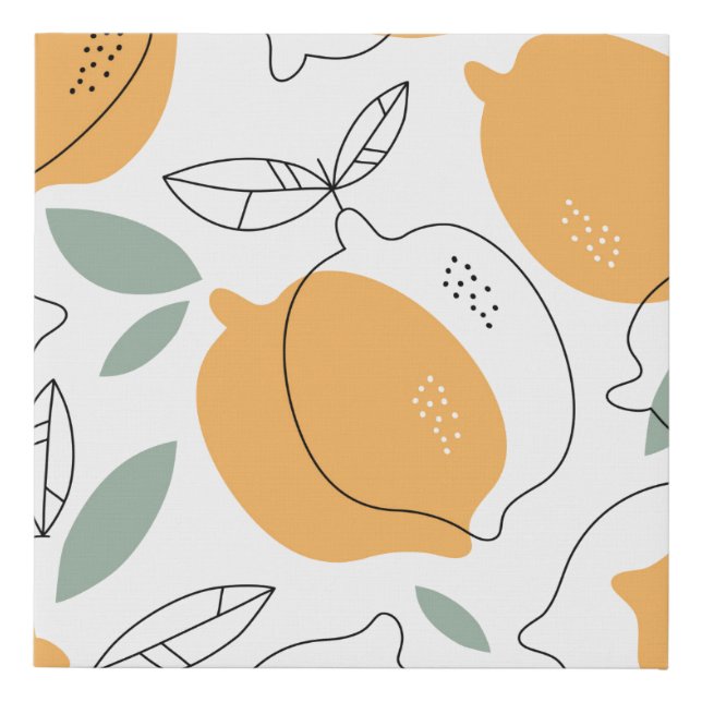 Hand drawn Lemons background. Seamless pattern wit Faux Canvas Print (Front)