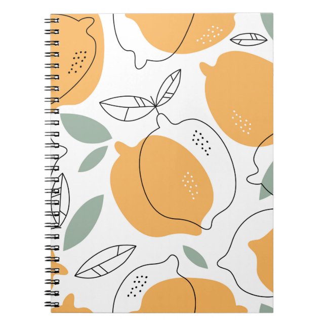 Hand drawn Lemons background. Seamless pattern wit Notebook (Front)