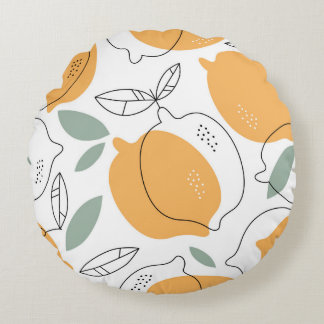 Hand drawn Lemons background. Seamless pattern wit Round Pillow