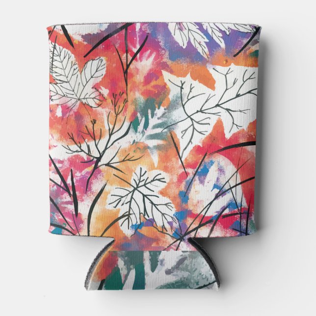 Hand Drawn Lemons, Blue Leaves Pattern. Can Cooler (Front)