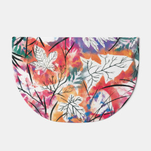 Hand Drawn Lemons, Blue Leaves Pattern. Doormat