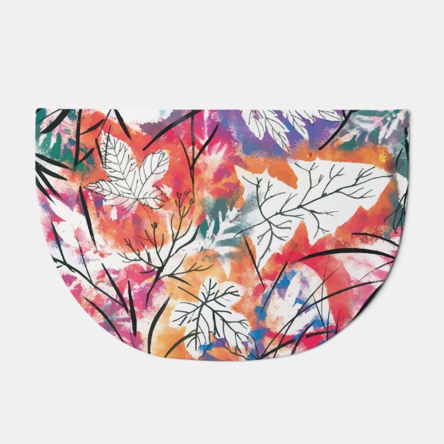 Hand Drawn Lemons, Blue Leaves Pattern. Doormat (Front)