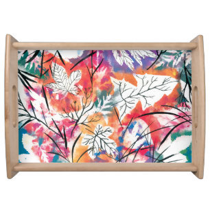 Hand Drawn Lemons, Blue Leaves Pattern. Serving Tray