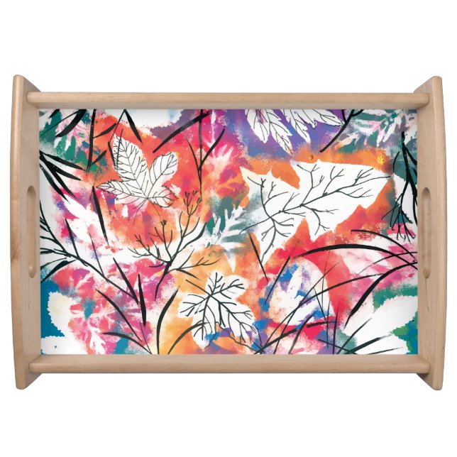 Hand Drawn Lemons, Blue Leaves Pattern. Serving Tray (Front)