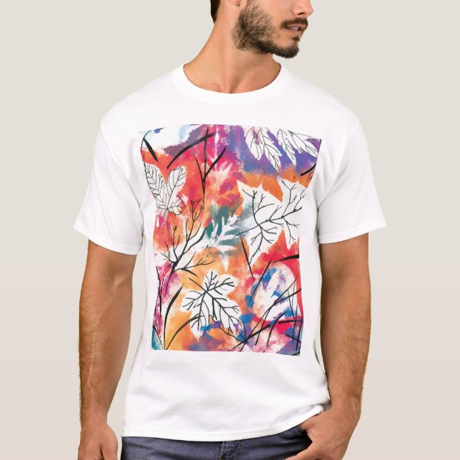 Hand Drawn Lemons, Blue Leaves Pattern. T-Shirt (Front)