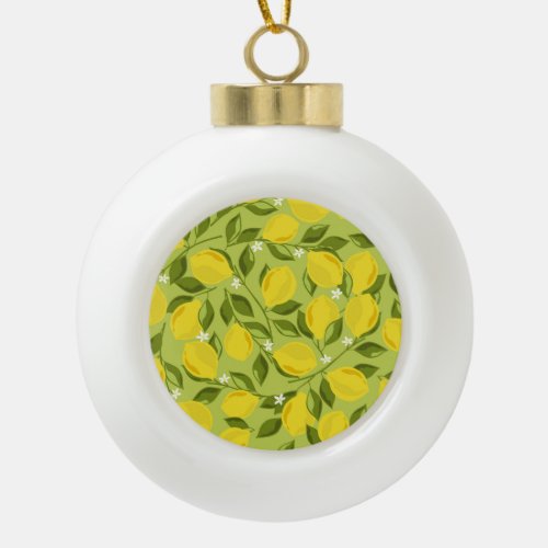 Hand Drawn Lemons Colorful Wallpaper Ceramic Ball Christmas Ornament