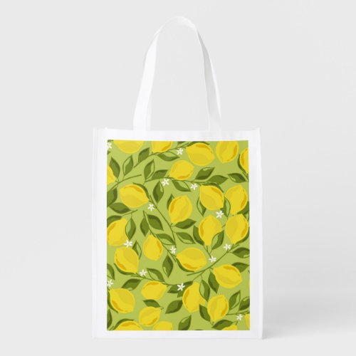 Hand Drawn Lemons Colorful Wallpaper Grocery Bag