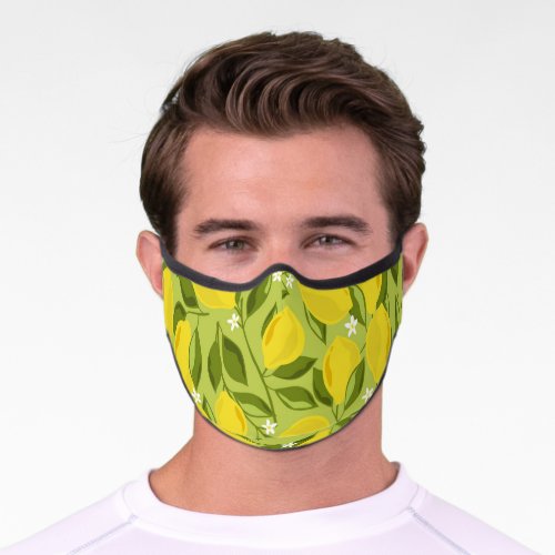 Hand Drawn Lemons Colorful Wallpaper Premium Face Mask