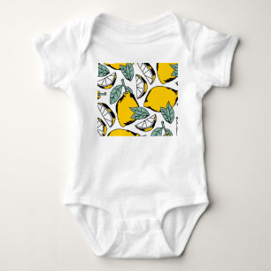 Hand drawn lemons, vibrant pattern. baby bodysuit
