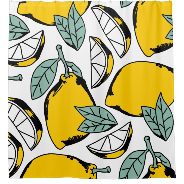 Hand drawn lemons, vibrant pattern. shower curtain (Front)