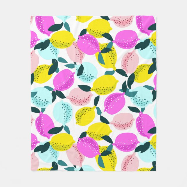 Hand Drawn Lemons Vintage Pattern Fleece Blanket (Front)