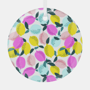 Hand Drawn Lemons Vintage Pattern Glass Ornament