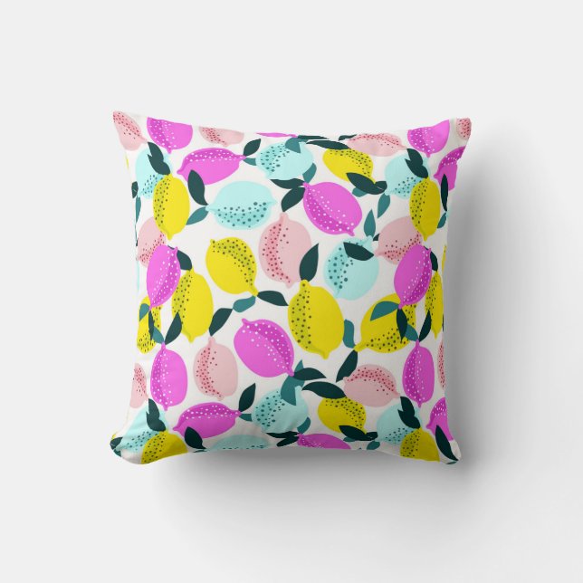 Hand Drawn Lemons Vintage Pattern Throw Pillow (Front)