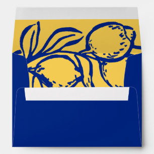 Hand Drawn Lemons Yellow and Blue Italian Wedding Envelope