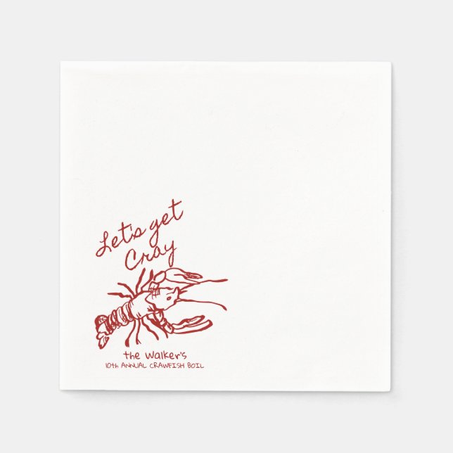 Hand Drawn Lets Get Cray Annual Crawfish Boil  Napkins (Front)