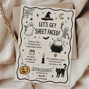 Hand Drawn Let's Get Sheet Faced Halloween Party Invitation