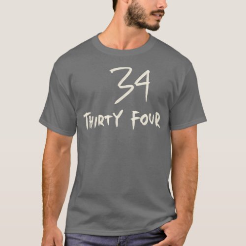 Hand Drawn Letter Number 34 Thirty Four T_Shirt