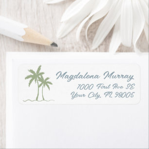 Hand Drawn Lettered Green Blue Tropical Palm Tree Label