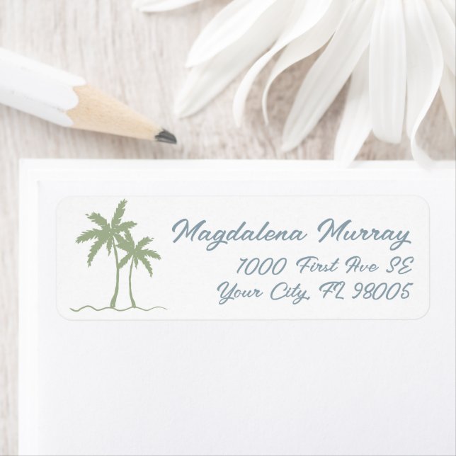 Hand Drawn Lettered Green Blue Tropical Palm Tree Label (Insitu)