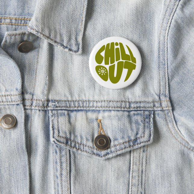 Hand drawn lettering phrase in the shape of a ball button (In Situ)