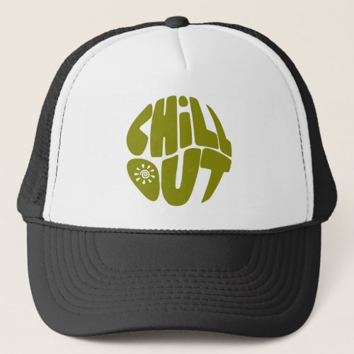 Hand drawn lettering phrase in the shape of a ball trucker hat