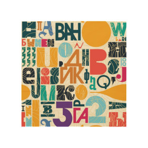 Hand-drawn letters: vintage seamless design. wood wall art