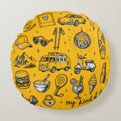 Hand Drawn Lifestyle Clipart Bundle,  Round Pillow