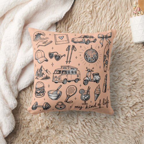 Hand Drawn Lifestyle Clipart Bundle,  Throw Pillow