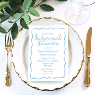 Hand Drawn Light Blue Wavy Frame Rehearsal Dinner Invitation
