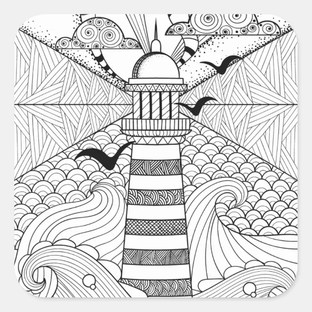 Hand Drawn Lighthouse Doodle Square Sticker | Zazzle