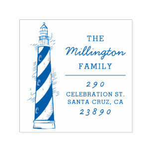 Hand-drawn Lighthouse Family Name & Return Address Self-inking Stamp
