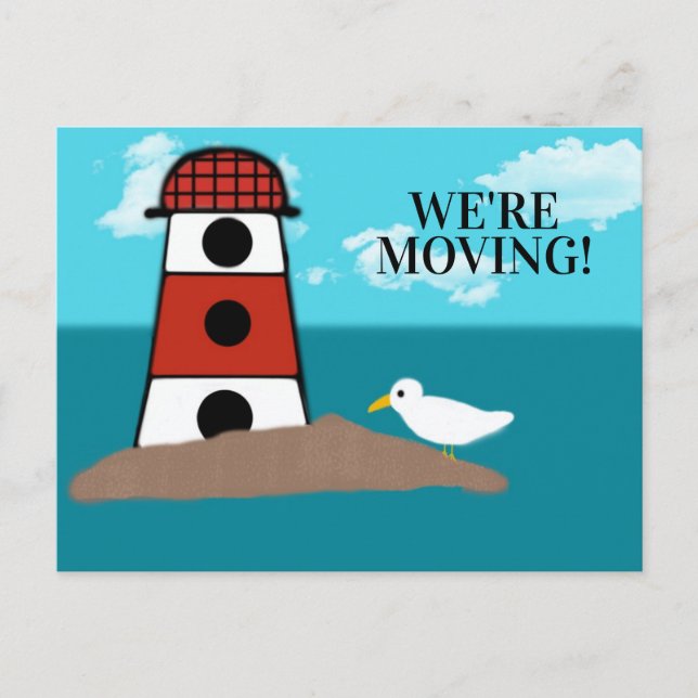 Hand Drawn Lighthouse Seagull Change of Address Announcement Postcard (Front)